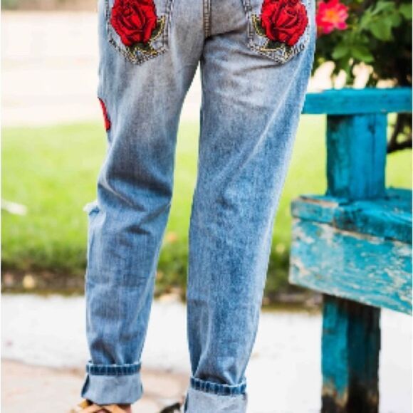 Rodeo Quincy Ella Rose Denim Pant Blue S NWT - Picture 2 of 8